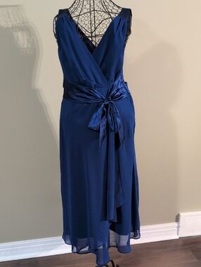 Jessica Simpson Royal Blue Wrap Midi Dress with Satin Waist Tie